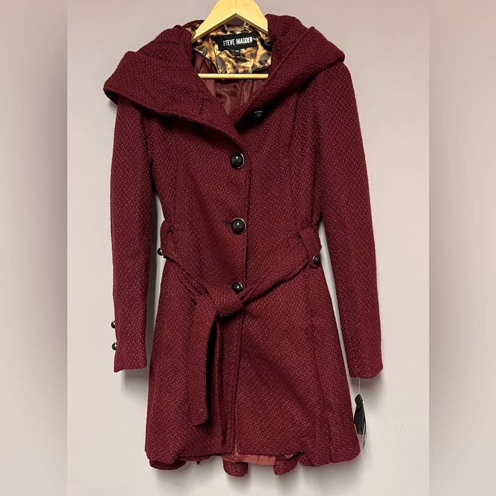 NWT Steve Madden WINTER Coat MERLOT Hoodie WOMEN Medium